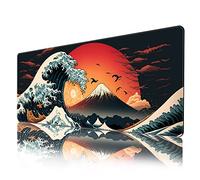ProbTis Anime Desk Mat, Japanese Gaming Mouse Pad Large, XL Cool Keyboard Mousepad, Kanagawa Great Wave Mouse Pad for Gaming, Big Extended Desk Protector for Home Office, 31.5"x11.8" (Red Sun)
