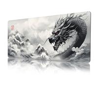 ProbTis Black and White Dragon Mouse Pad, Large Japanese Desk Mat, XXL Anime Gaming Keyboard Mat, Oriental Decor, Big Extended Desk Protector for Home Office, 35.4"x15.7" (Dragon BW)