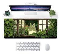 ProbTis Japanese Kawaii Mouse Pad for Desk, Green Mouse Pad, XL Anime Gaming Aesthetic Mousepad, Non-Slip Rubber Base, Cute Extended Desk Accessories for Home Office, 31.5”x11.8” (Plant)