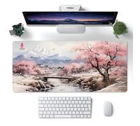 ProbTis Japanese White Mouse Pad, Large Cherry Blossom Desk Mat, XL Anime Gaming Keyboard Mat, Non-Slip Rubber Base, Big Extended Desk Protector for Home Office, 35.4"x15.7" (River Snow Pink)