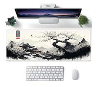 ProbTis Japanese White Mouse Pad, Large Cherry Blossom Desk Mat, XL Anime Gaming Keyboard Mat, Non-Slip Rubber Base, Big Extended Desk Protector for Home Office, 31.5"x11.8" (River Snow)