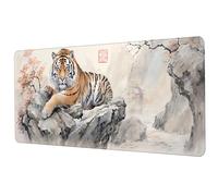 ProbTis Tiger Mouse Pad for Desk, Large Japanese Desk Pad, XL Anime Gaming Keyboard Mat, White Mousepad for Gaming, Big Extended Desk Protector for Home Office, 31.5"x11.8" (Tiger)