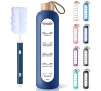 PROBTTL 32 Oz Borosilicate Glass Water Bottle with Time Marker Reminder Quotes, Leak Proof Reusable BPA Free Motivational Water Bottles with Silicone Sleeve and Bamboo Lid
