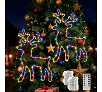 Probuk 2 Pack Reindeer Window Lights with Remote and Timer, Battery Operated LED Hanging Christmas Decorations with 8 Modes, Multicolor Fairy Curtain Lights for Indoor Outdoor