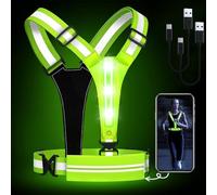 Probuk LED Reflective Vest Running Gear, USB Rechargeable LED Light Up Vest, Elastic Adjustable Reflective Running Gear with Waist Phone Holder, High Vis Running Vest for Walking Running Cycling