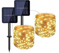 Probuk Solar String Lights Outdoor, 2-Pack 12M/40Ft 100 LED Waterproof Fairy Lights for Garden, Patio, Fence, Tree, Wedding & Party (Warm Yellow)