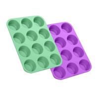 ProBytes 12 Cups Silicone Muffin Tray Cupcake Fairy Cake Brownies & Yorkshire Pudding Mould Tray - Non-Stick Baking Tray/Tin | Multipurpose Flexible Heat-Resistant (Green & Lilac Pack of 2)