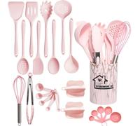 ProBytes 23 Pcs Silicone Kitchen Utensils Set - Non-Stick Heat-Resistant Cooking Tools with Holder - BPA-Free Spatula, Spoon, Whisk, Tongs, Measuring Cups & Spoons (Utensil Kitchen Set - Soft Pink)