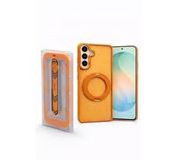 ProBytes 360° Magnetic Ring Case + Smart Slide Applicator Kit |Samsung S26 | TPU Bumper with Rotating Metal Ring Holder & Stand | Qi & MagSafe Compatible | Shock-Proof Protection | Satin Finish Orange