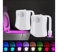 ProBytes 8 Colour Changing RGB Toilet Bowl LED Light - Automatic Glow in Dark/Night time Motion Sensor, All Types of Toilets, Style, Décor, Prevent Accidents, 3 x AAA Powered, Class A - White 2 Pcs