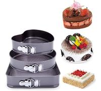 ProBytes Cake Mould Tin Set of 3 - Heart, Square, Round Shapes with Removable Base - Non-Stick Quick Release Latch Baking Pan Shapes - Great for Sponge Cakes and Cheesecakes