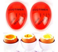 ProBytes Egg Timer - Colour Changing Indicator, Soft-Medium-Hard Perfect Boiled Eggs, Sits in Boling Water, Simple & Easy Kitchen Tool, Food Art & Craft, Heat Sensitive Acrylic - Clear Red 2 Pieces