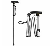 ProBytes Foldaway Cane - Ergonomic Designer Walking Stick. Height Adjustable 82-92 CM, Metal Alloy Body, Non-slip Rubber Base, Easy Grip Derby Handle, Four Fold Mobility Aid, Collapsible - Silver
