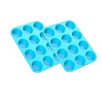 ProBytes Silicone 12 Cups Muffin Tray/Mould - Non-Stick, BPA-Free, Baking Tray/Tin, Dishwasher & Oven Safe, Dessert, Fairycakes, Cupcakes, Brownies, Yorkshire Pudding, Freezing - Summer Blue 2 Pcs