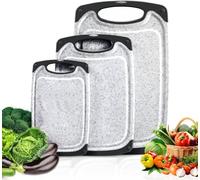 ProBytes Stone Effect HDPE Chop Board - Rubber Grip Handle, Juice Groove, Pass-Through Hole, Non-Porous, Durable & BPA-Free, Easy Clean, Food Prep, Veg, Fruits, Meat Cutting - Small 25x15cm PVC Grey