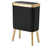 Procade Office Trash Can with Lid, Black Bathroom Trash Can with Gold Edge, Modern Narrow Garbage Can with Legs, Slim Garbage Bin Plastic Trash Bin for Bedroom, Living Room,Kitchen,Toilet, 4 Gallon