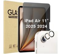 ProCase 1 Pack Privacy Screen Protector + 2 Pack Camera Lens Protector for iPad Air 11 inch 7th (M3) 2025 / 6th (M2) 2024, Anti-Spy Tempered Glass Film for iPad Air 7/6 -Starlight