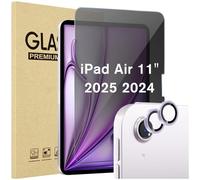 ProCase 1 Pack Privacy Screen Protector + 2 Pack Camera Lens Protector for iPad Air 11 inch 7th (M3) 2025 / 6th (M2) 2024, Anti-Spy Tempered Glass Film for iPad Air 7/6 -Purple