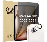 ProCase 1 Pack Privacy Screen Protector + 2 Pack Camera Lens Protectors for iPad Air 13 Inch M3 2025 / M2 2024, Anti-Spy Tempered Glass Film for iPad Air 7/6 -Starlight