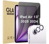 ProCase 1 Pack Privacy Screen Protector + 2 Pack Camera Lens Protectors for iPad Air 13 Inch M3 2025 / M2 2024, Anti-Spy Tempered Glass Film for iPad Air 7/6 -Purple