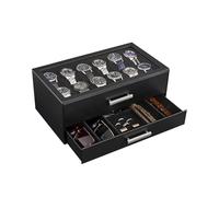 ProCase 12-Slot Watch Box, 2-Tier Pull-Out Drawers Display Case for Men with Clear Top Lid, Watches Jewelry Sunglass Storage Holder Organizer for Husband Dad, Gift Choice for Father's Day -Black