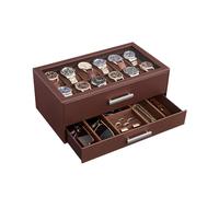 ProCase 12-Slot Watch Box, 2-Tier Pull-Out Drawers Display Case for Men with Clear Top Lid, Watches Jewelry Sunglass Storage Holder Organizer for Husband Dad, Gift Choice for Father's Day -Espresso