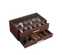 ProCase 12-Slot Watch Case for Men, 2-Tier Pull-Out Drawers Box -Espresso | Fathers Day Gift for Dad Men with Display Clear Top Lid, Jewelry Sunglasses Storage Organizer, Anniversary Birthday Gifts
