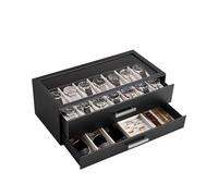 ProCase 14-Slot Watch Case for Men, 2-Tier Pull-Out Drawers Box -Black | Fathers Day Gift for Dad Men with Display Clear Top Lid, Jewelry Sunglasses Storage Organizer, Anniversary Birthday Gifts