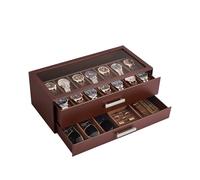 ProCase 14-Slot Watch Case for Men, 2-Tier Pull-Out Drawers Box -Espresso | Fathers Day Gift for Dad Men with Display Clear Top Lid, Jewelry Sunglasses Storage Organizer, Anniversary Birthday Gifts