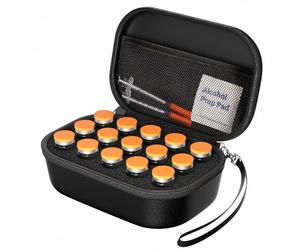 ProCase 15 Slots Insulin Vial Holder for Fridge, Peptide Travel Storage Hard Carrying Case for Standard 10ml U-100 Vials Bottles, Diabetic Supplies Kits Organizer Container with Hand Strap -Black