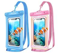 ProCase 2 Pack Floating Waterproof Phone Pouch IPX8, Universal Dry Bag Fits iPhone 17/16/15/14/13 Series,Galaxy S24/S23/S22, Pixel 8/7 (Up to 7”),Touchscreen, Underwater & Snow Protection -Pinkblue