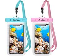 ProCase 2 Pack Waterproof Phone Case Pouch, IPX8 Underwater Dry Bag for iPhone 17 Air 16 15 14 13 12 Plus Pro Max 11 Xs Max XR X 8 7 6S, Galaxy S22 S22+ S21 FE -Blue/Pink