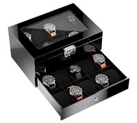 ProCase 20 Slots Lacquered Finish Wooden Watch Box for Men, Large Watch Organizer with Glass Top, 2-Tier Display Case for Wristwatch Storage -Black