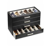 ProCase 24 Slots Sunglasses Organizer Box, 4 Layers PU Leather Sunglass Glasses Holder with Clear Top Lid Eyewear Eyeglass Display Case Multiple Pairs Glass for Men Women -Black