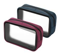 ProCase 2Pcs Clear Toiletry Bag, See Through Makeup Bags for Flight Airline Security, Waterproof TSA Approved Clear Wash Bag Cosmetic Bags for Men Women and Kids During Travel Time -Navy/Red