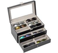 ProCase 3-layer Sunglasses Storage Organizer, 18 Slots Leather Sunglass Box Multiple Pairs Eyeglass Cases Eye Glass Eyewear Display Holder for Men Women -Black
