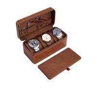ProCase 3-Slot Watch Travel Case for Men, PU Leather Portable Watch Holder, Compact Small Carrying Storage Box for Luxury Watches & Smartwatches with Jewelry Compartment, Fathers Day Gift -Brown