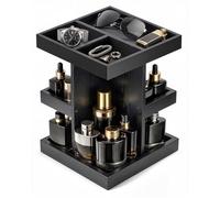 ProCase 3-Tier 360° Rotating Cologne Organizer for men, Large Capacity Wooden Countertop Display Rack for Bathroom & Dresser, Space-Saving Vanity Tray for Perfume & Skincare, Gifts for Him -Black