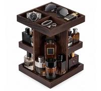 ProCase 3-Tier 360° Rotating Cologne Organizer for men, Large Capacity Wooden Countertop Display Rack for Bathroom & Dresser, Space-Saving Vanity Tray for Perfume & Skincare, Gifts for Him -Brown