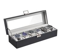 ProCase 6 Slot Watch Case Box for Men, PU leather Man Watch Organizer with Soft Pillow, Lockable Watch Collection Storage Holder with Glass Display Lid -Black
