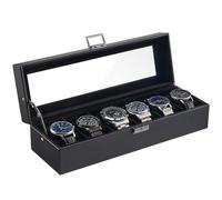 ProCase 6 Slot Watch Case Box for Men, PU leather Man Watch Organizer with Soft Pillow, Lockable Watch Collection Storage Holder with Glass Display Lid -AllBlack