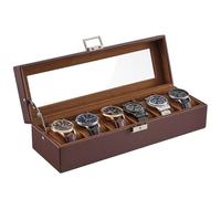 ProCase 6 Slot Watch Case Box for Men, PU leather Man Watch Organizer with Soft Pillow, Lockable Watch Collection Storage Holder with Glass Display Lid -Espresso