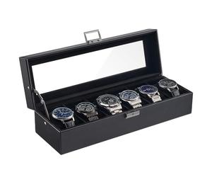 ProCase 6 Slot Watch Case Box for Men, PU leather Man Watch Organizer with Soft Pillow, Lockable Watch Collection Storage Holder with Glass Display Lid, Fathers Day Gift for Dad -AllBlack