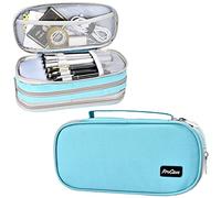 ProCase Big Capacity Pencil Case Pen Bag, Handheld Pencil Holder Pouch Pen Organizer Students Stationery Pouch with Durable Zipper Multi Compartments for School & Office Supplies -Cyan