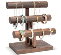 ProCase Bracelet Holder Display Bracelet Organiser, Wooden Bracelet Stand for Selling, T-bar Bangle Storage Rack Wood Watch Display Tower for Business - 3 Tier, Brown