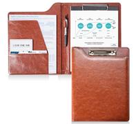 ProCase Clipboard Folder Portfolio, A4 Leather Padfolio Clipboard, Business Professional Portfolio Folder for Interview Resume Office Conference -Brown