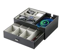 ProCase Double Layer Shelf Tray PU Leather Desk Organiser with 2 Levels Faux Leather Office Storage Box Desk Organiser System for Mobile Phone Watch Key Wallet - Black