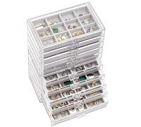 ProCase Earring Holder Organizer Jewelry Box with 10 Drawers, Acrylic Clear Earring Case with Adjustable Velvet Trays for Women - Grey, 10 Layers