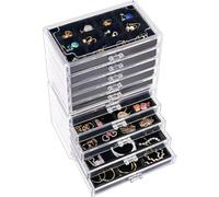 ProCase Earring Holder Organizer Jewelry Box with 10 Drawers, Acrylic Clear Earring Case with Adjustable Velvet Trays for Women - Black,10 Layers