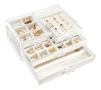 ProCase Earring Holder Organizer Jewelry Box with 3 Drawers, Acrylic Clear Earring Case with Adjustable Velvet Trays for Women - Warmwhite, 3 Layers, Upgrade, Large